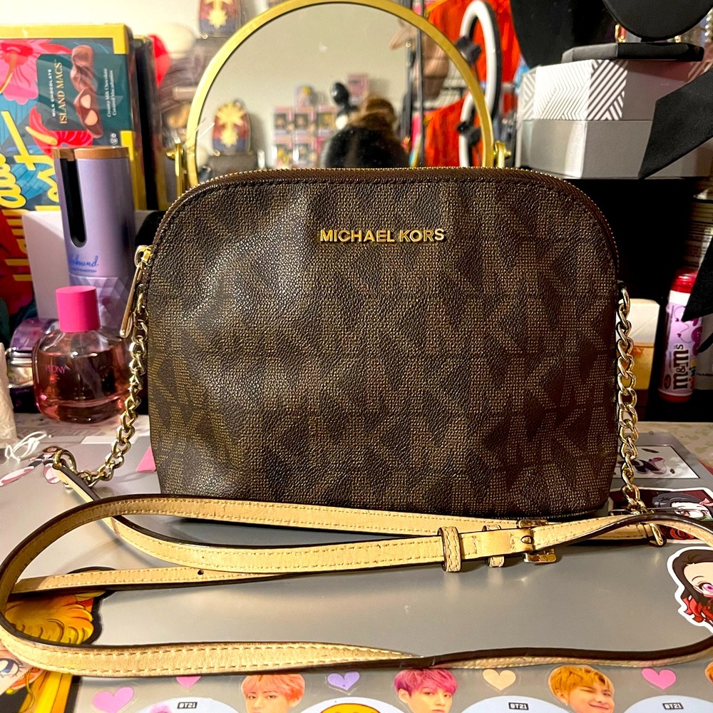 MICHAEL Michael Kors Dark Brown and Gold Crossbody Bag